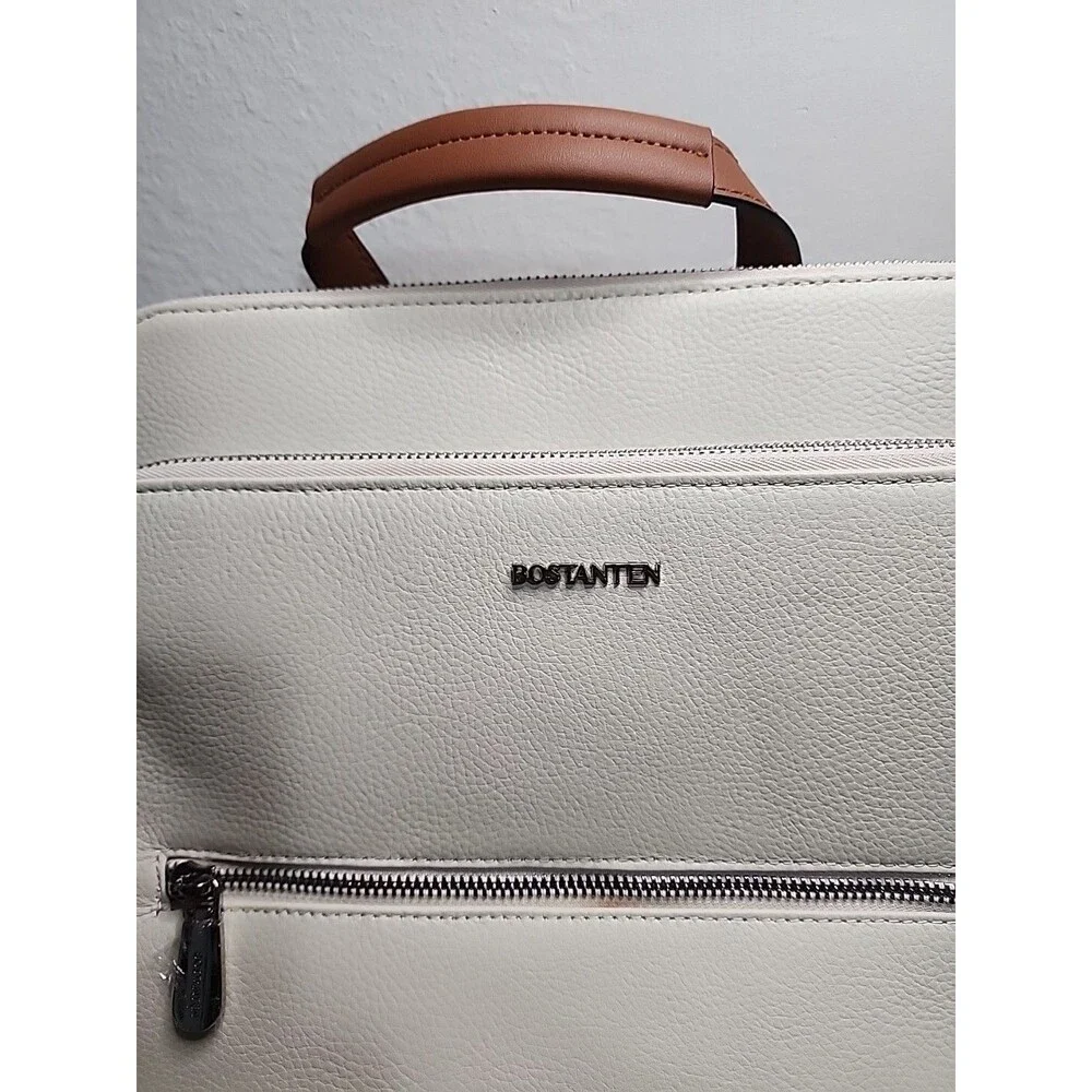 BOSTANTEN Leather Backpack Laptop Bag Travel Casual Computer Beige Brown